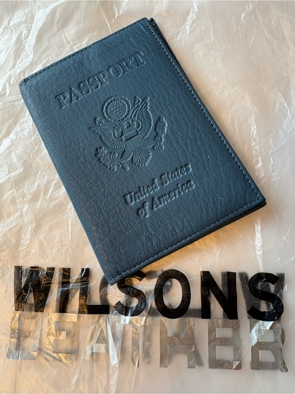 Wilsons Leather Unisex Navy Blue USA Passport Holder Wallet Genuine Leather